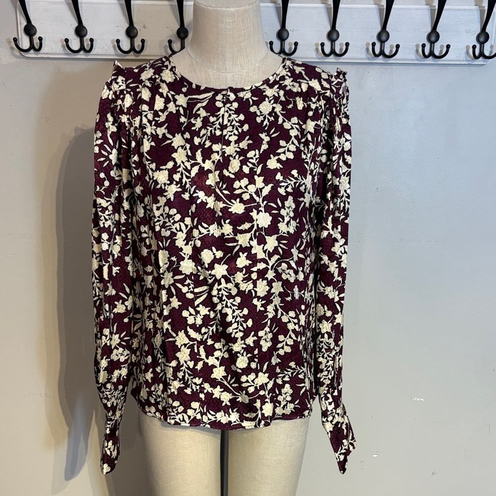 Mango Burgundy Floral Blouse nwt Size Medium